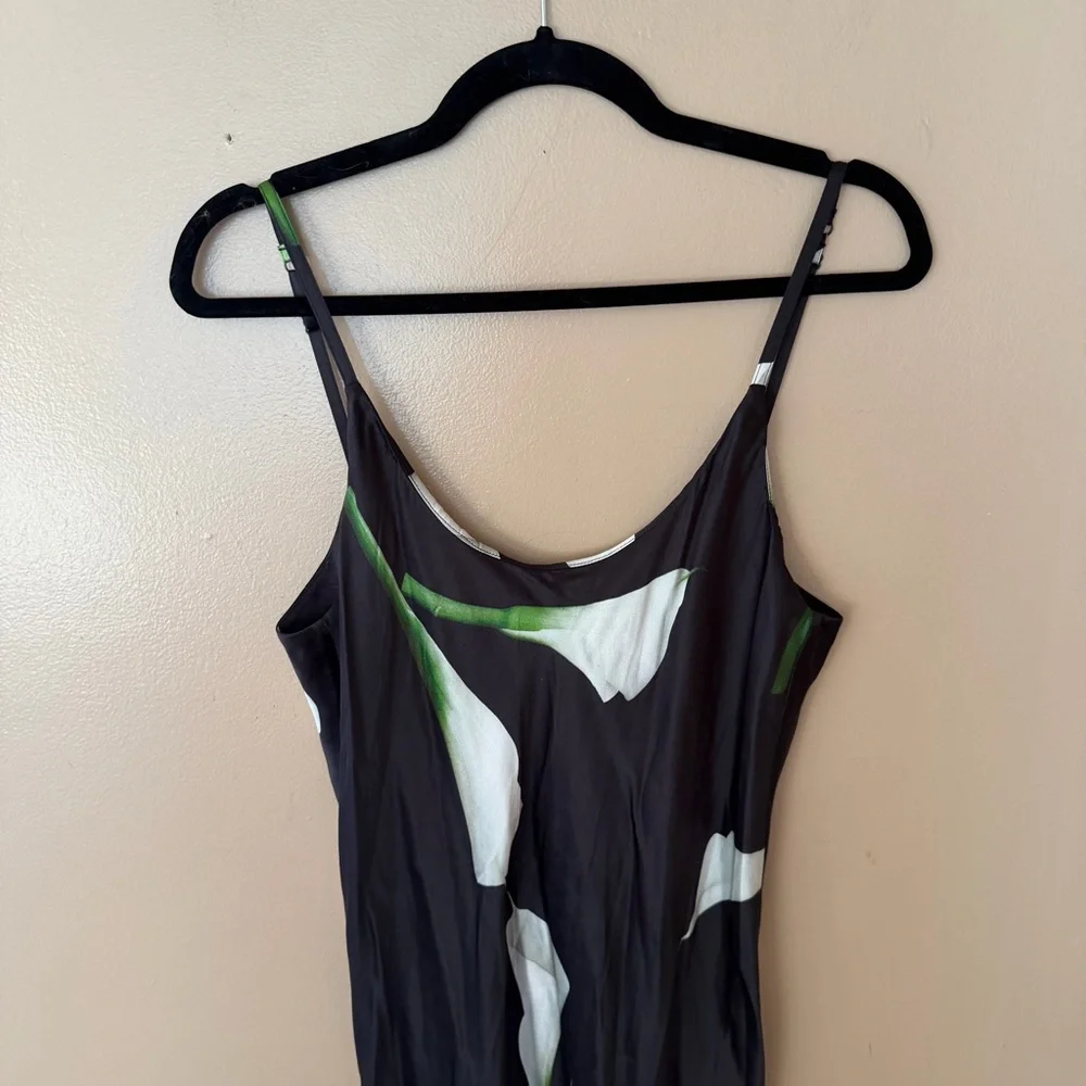 Lunya Washable Silk Bias Slip Dress midi Lily black green floral Revolve NWT S - Picture 11 of 11